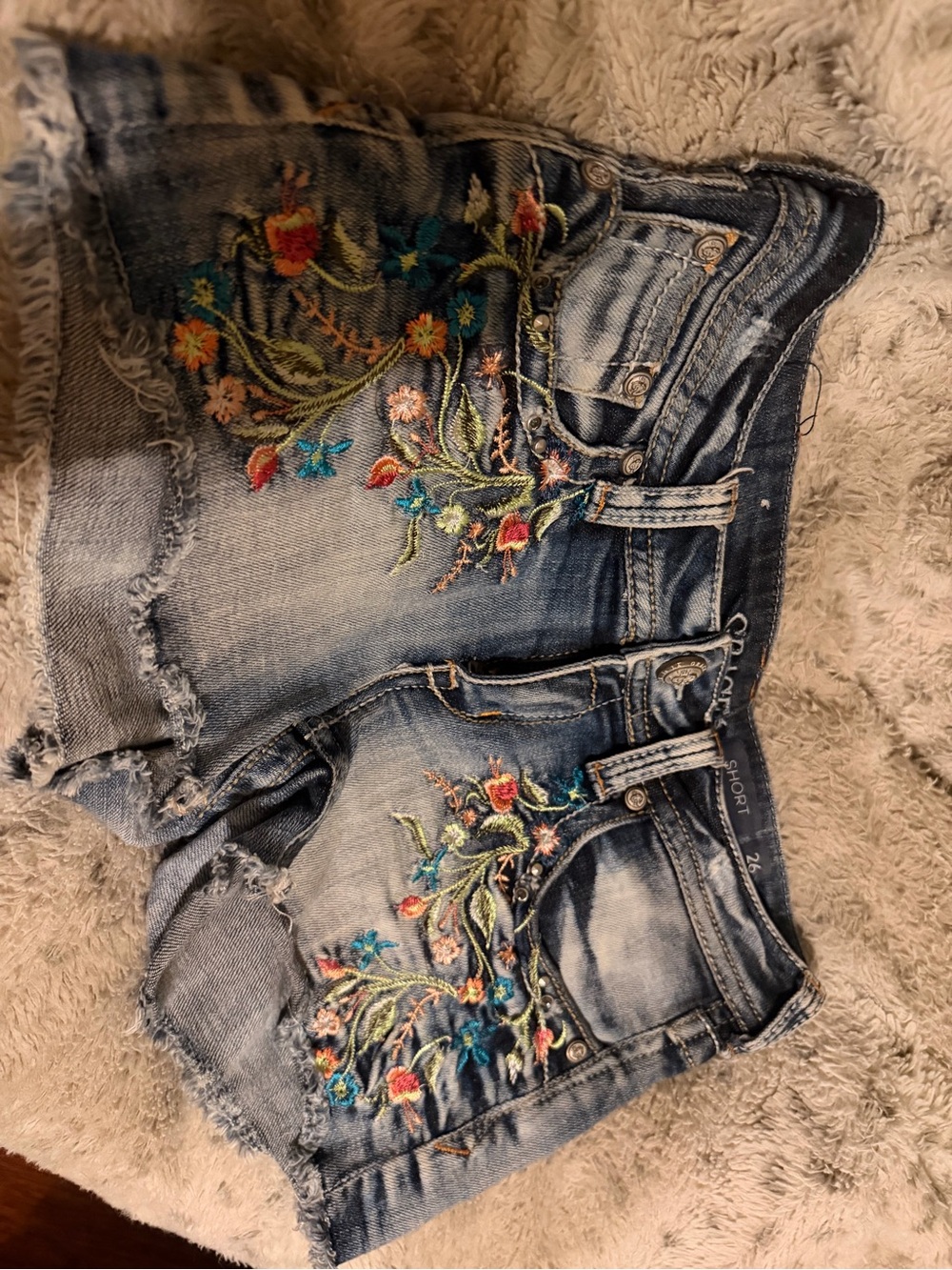 Grace Light Blue Denim Shorts with Multicolor Floral Embroidery